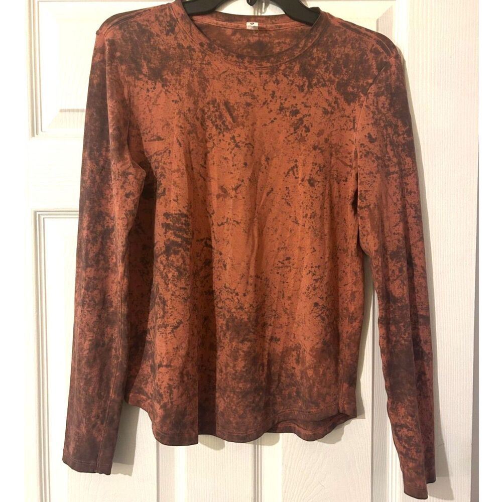 Lululemon Womens Long Sleeve Rustic Shirt Tie Dye Orange Brown Size 4